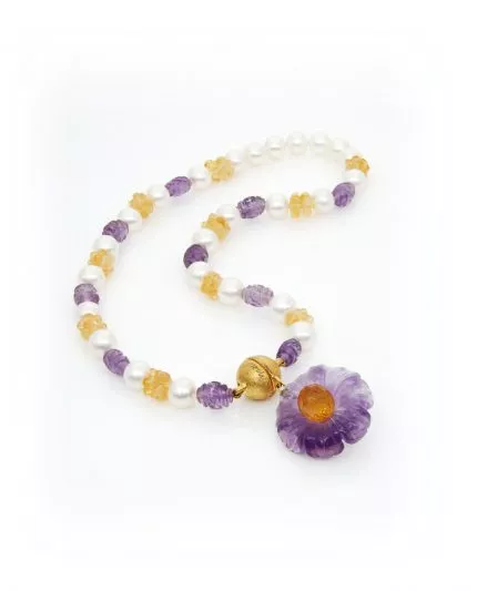 floraison violette – collier mit amethyst, citrin und süßwasserperlen | maëla jewellery