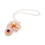 statement pendant rose royal pink opal, tourmaline, golden south sea pearl, 18 carat yellow gold