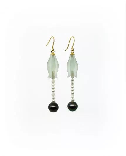 Éclat de mer maiglöckchen ohrringe mit prasiolith, tahiti und akoya perlen | maëla schmuck