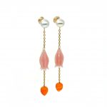 flamme d'aurore - earring with pink opal, carnelian & akoya pearl | maëla jewelry