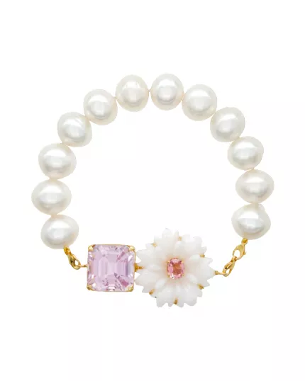petite fleur bracelet made of southsea pearls, pink opal & gemstones | maëla jewelry