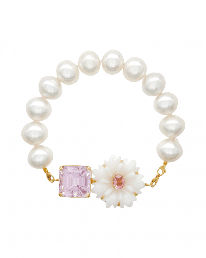 petite fleur bracelet made of southsea pearls, pink opal & gemstones | maëla jewelry