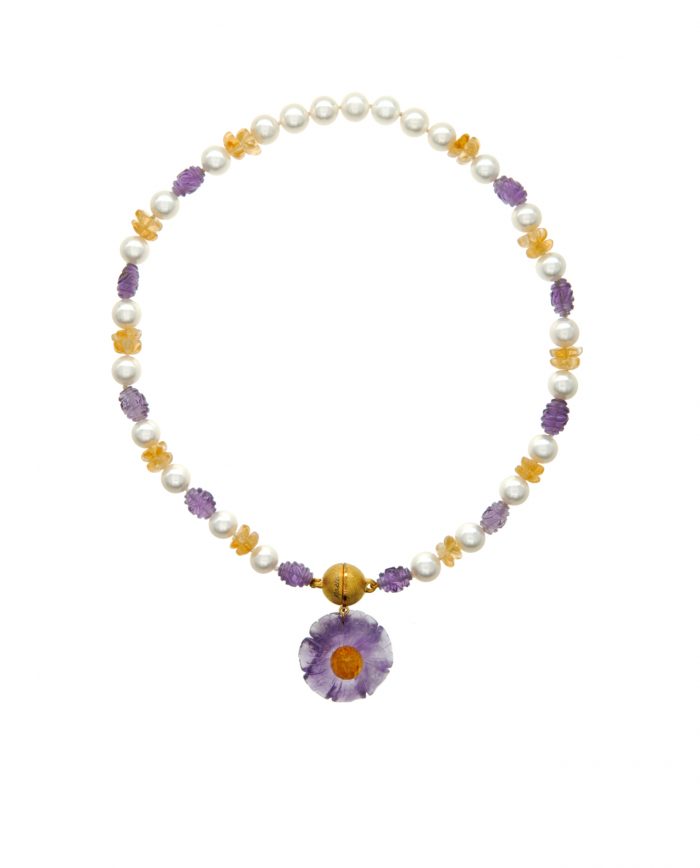 floraison violette – collier mit amethyst, citrin und süßwasserperlen | maëla jewellery