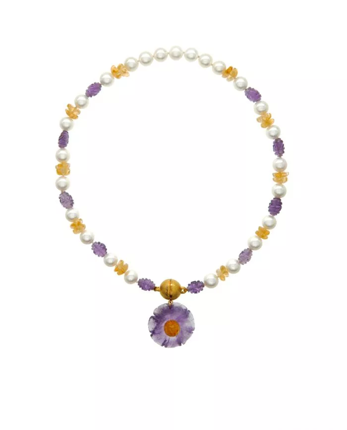 floraison violette – collier mit amethyst, citrin und süßwasserperlen | maëla jewellery