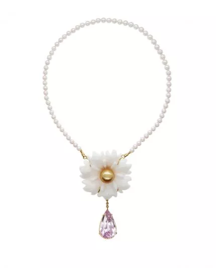 statement anhänger danceur impÉrial mit opalblüte, kunzit & goldener südseeperle in 18k gold