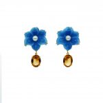 statement earrings with blue jasper flower, akoya pearl & citrine - ciel et miel