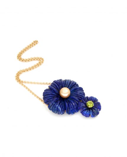 couronne indigo – anhänger mit lapislazuli blüte, südseeperle & peridot | maëla jewellery